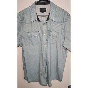 Cody James Mens 2XL Blue Geometric Short Sleeve Pearl Snap Western Shirt Regular